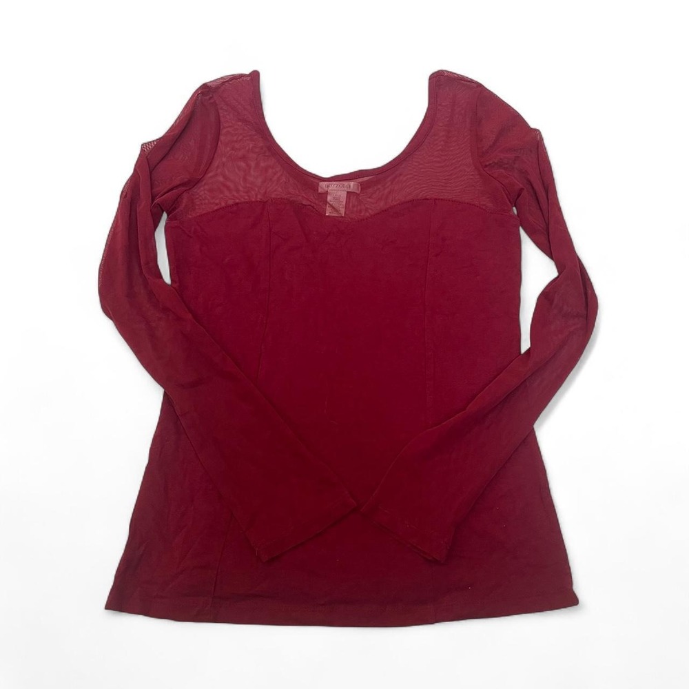 Bozzolo Burgundy Mesh Long Sleeve Scoop Neck Top RT7416L Large